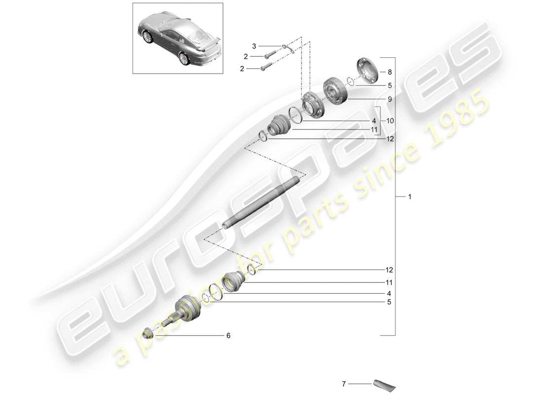 porsche 991r/gt3/rs (2014) drive shaft parts diagram