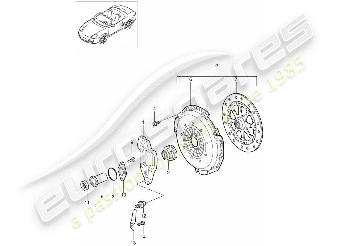 porsche 2006 (987 boxster) clutch part diagram