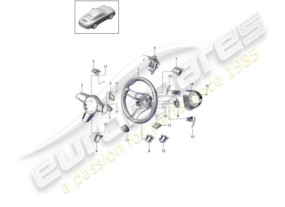 porsche 2019 (991-2) steering wheel individual parts part diagram