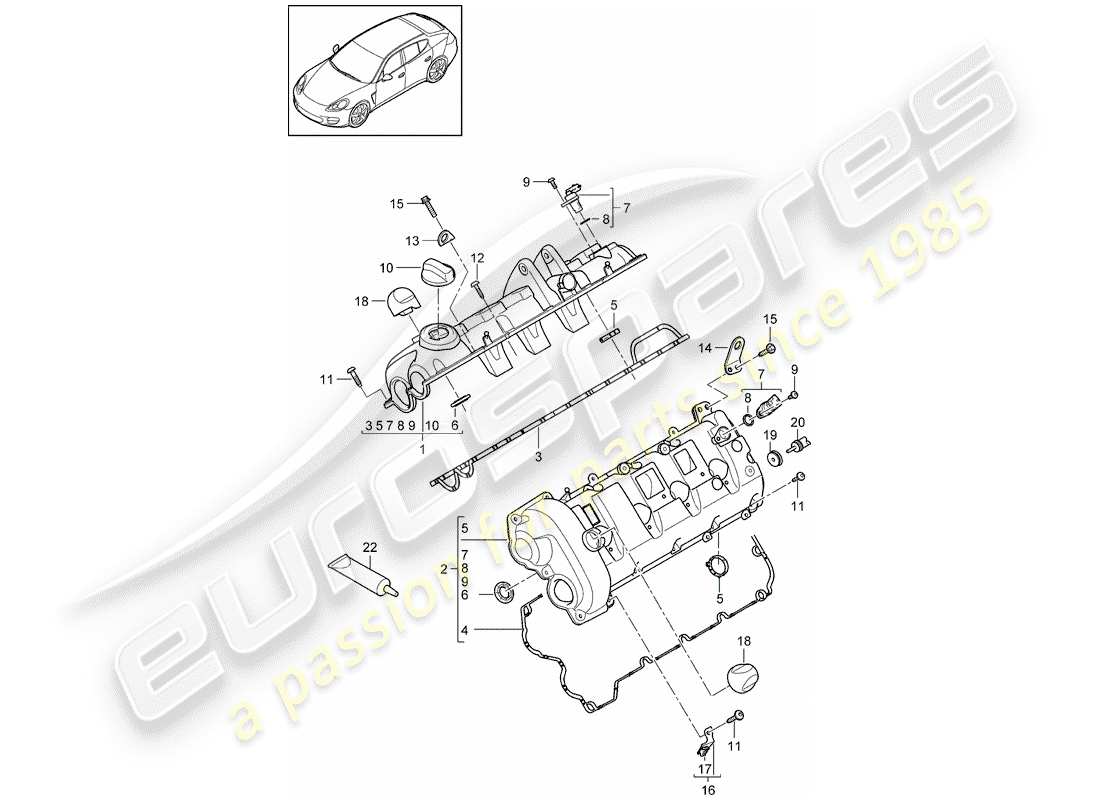 porsche panamera 970 (2013) valve cover part diagram
