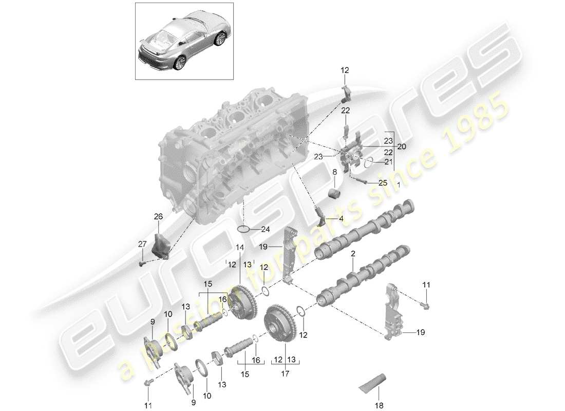 porsche 991r/gt3/rs (2019) camshaft parts diagram