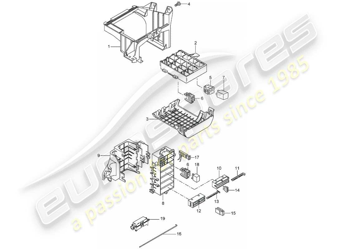 porsche 2005 (997-1) fuse box/relay plate parts diagram