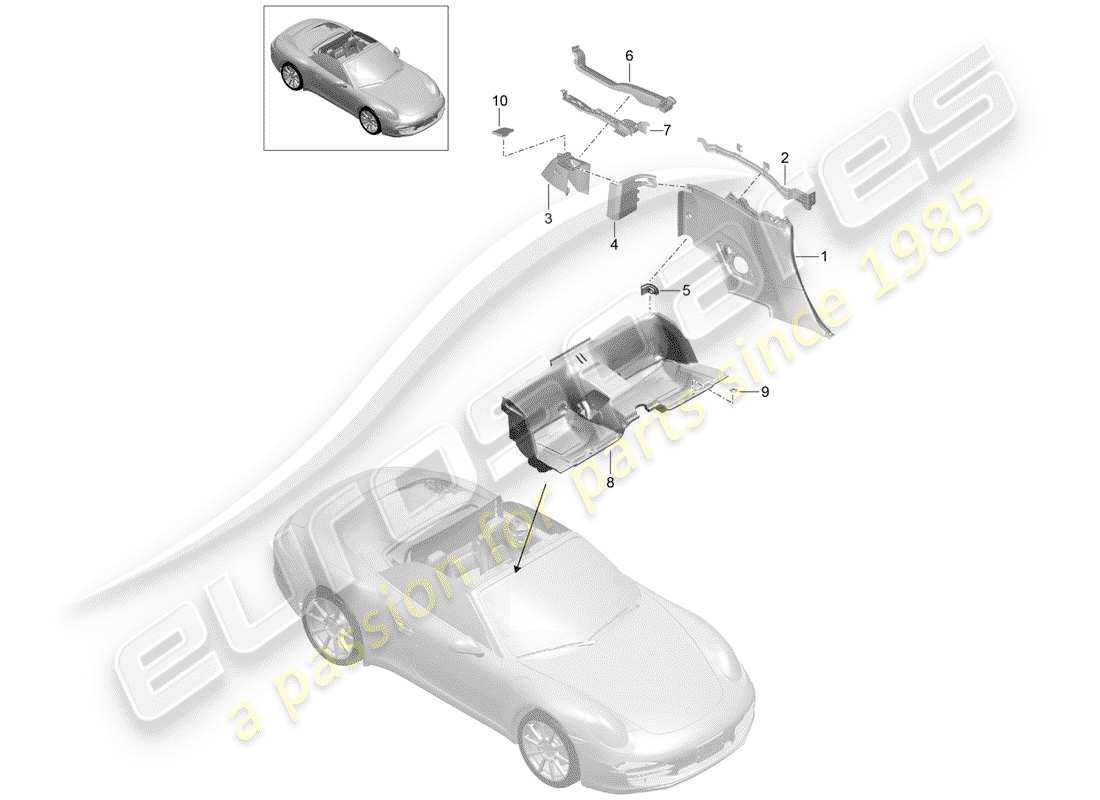 porsche 2013 (991-1) side trim panel part diagram
