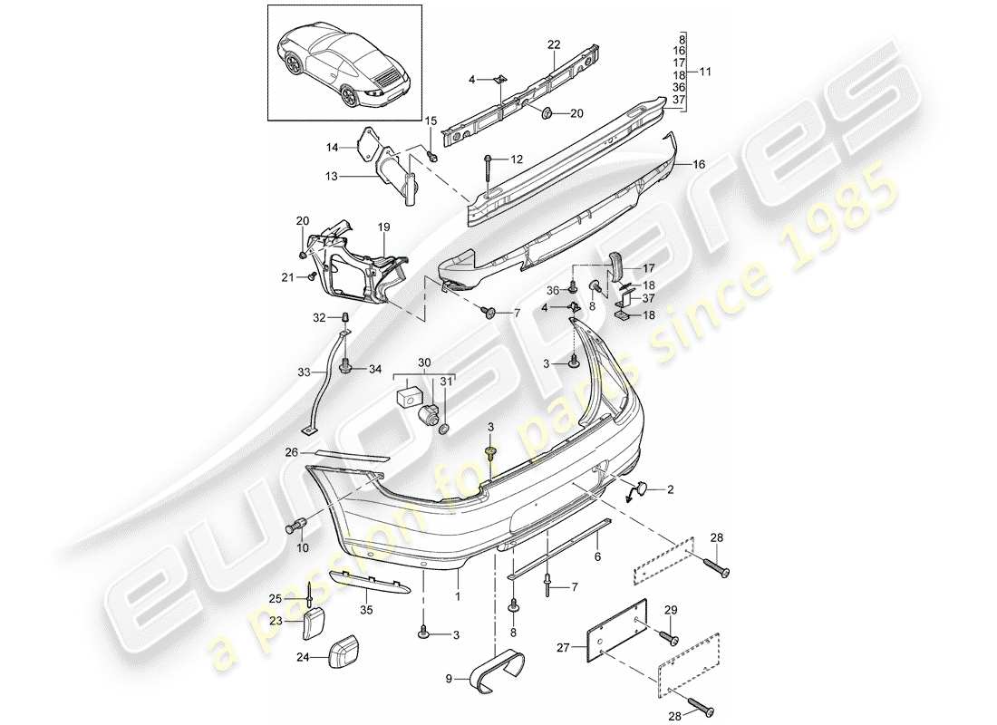 porsche 2011 (997-2) bumper parts diagram