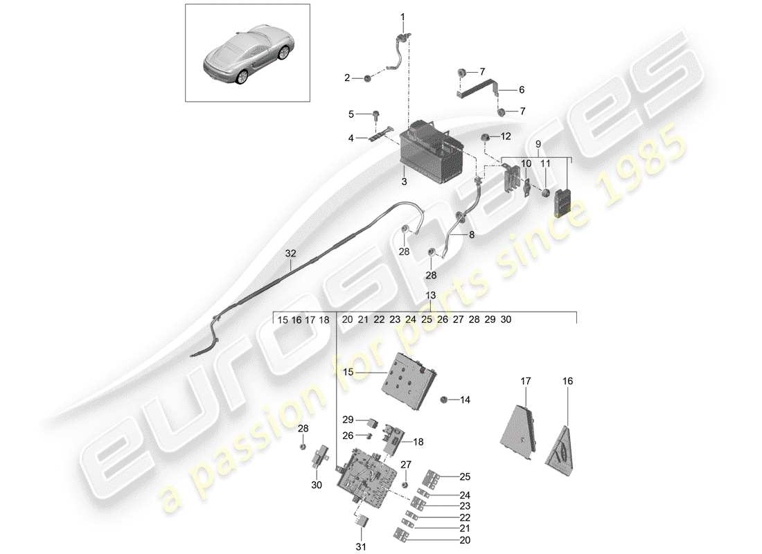 porsche 2016 (981 cayman) battery part diagram