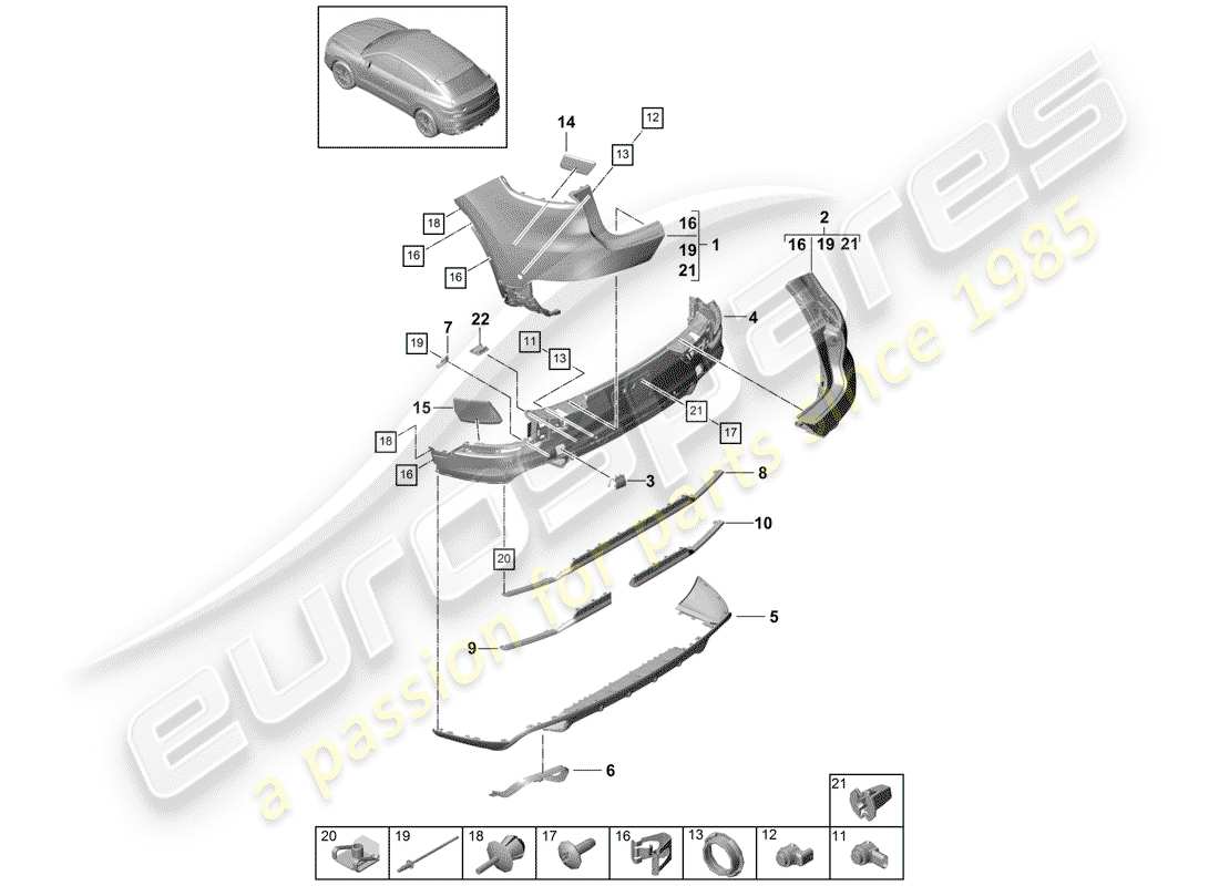 porsche 2020 (cayenne e3 9ya/9yb) bumper part diagram