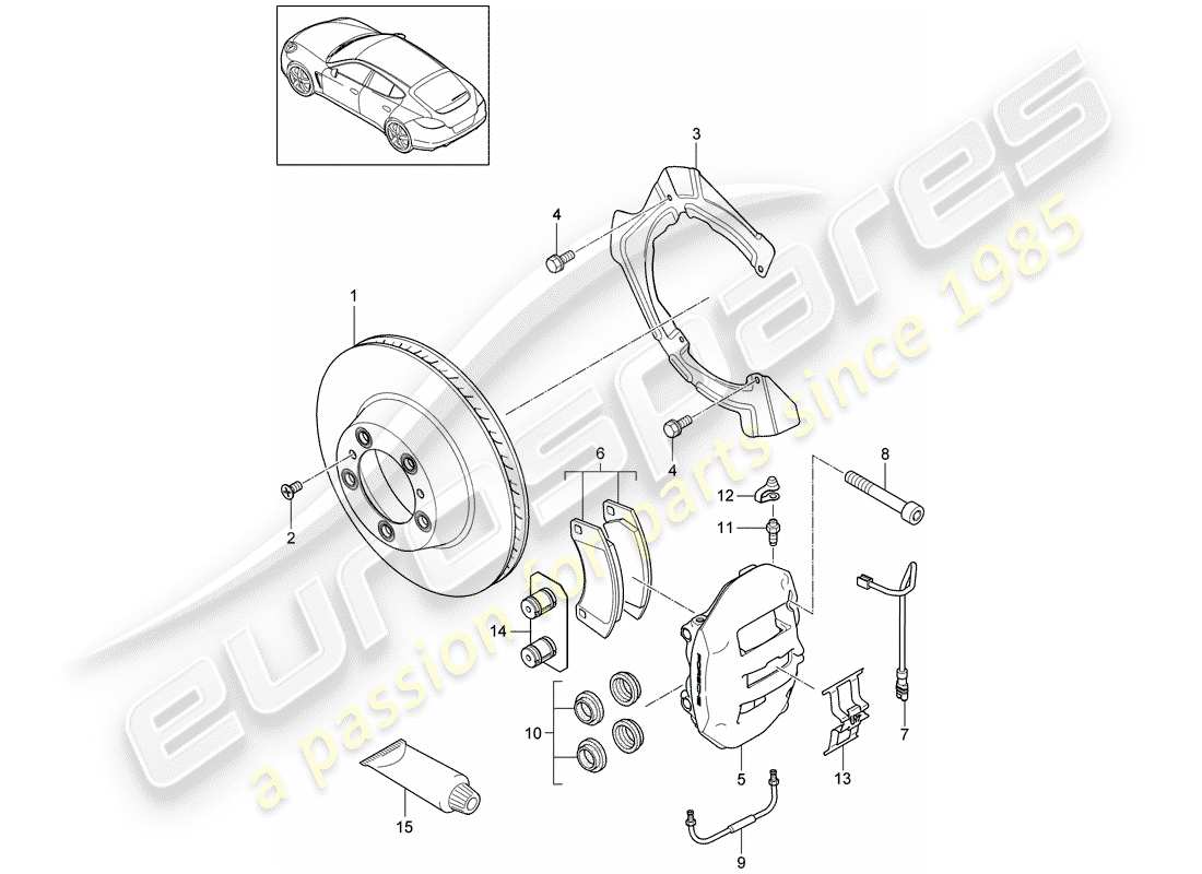 porsche panamera 970 (2013) disc brakes part diagram