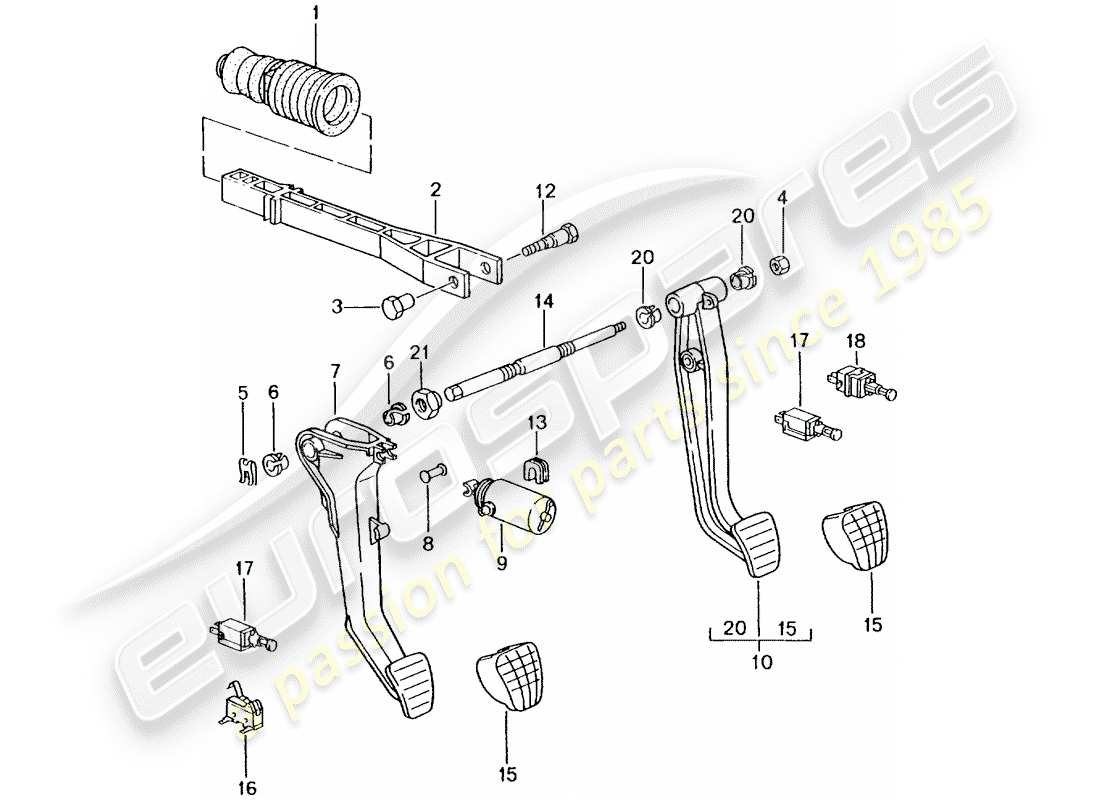 porsche 996 t/gt2 (2004) pedals parts diagram