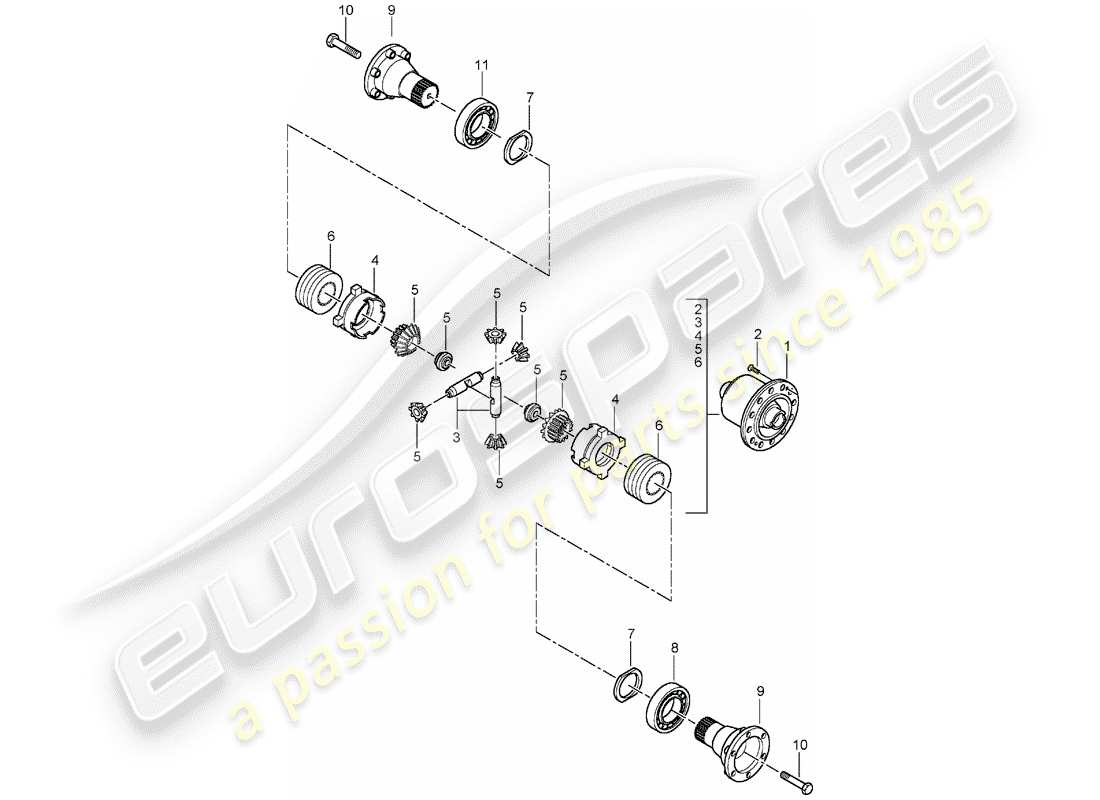 porsche 996 t/gt2 (2003) limited slip differential parts diagram