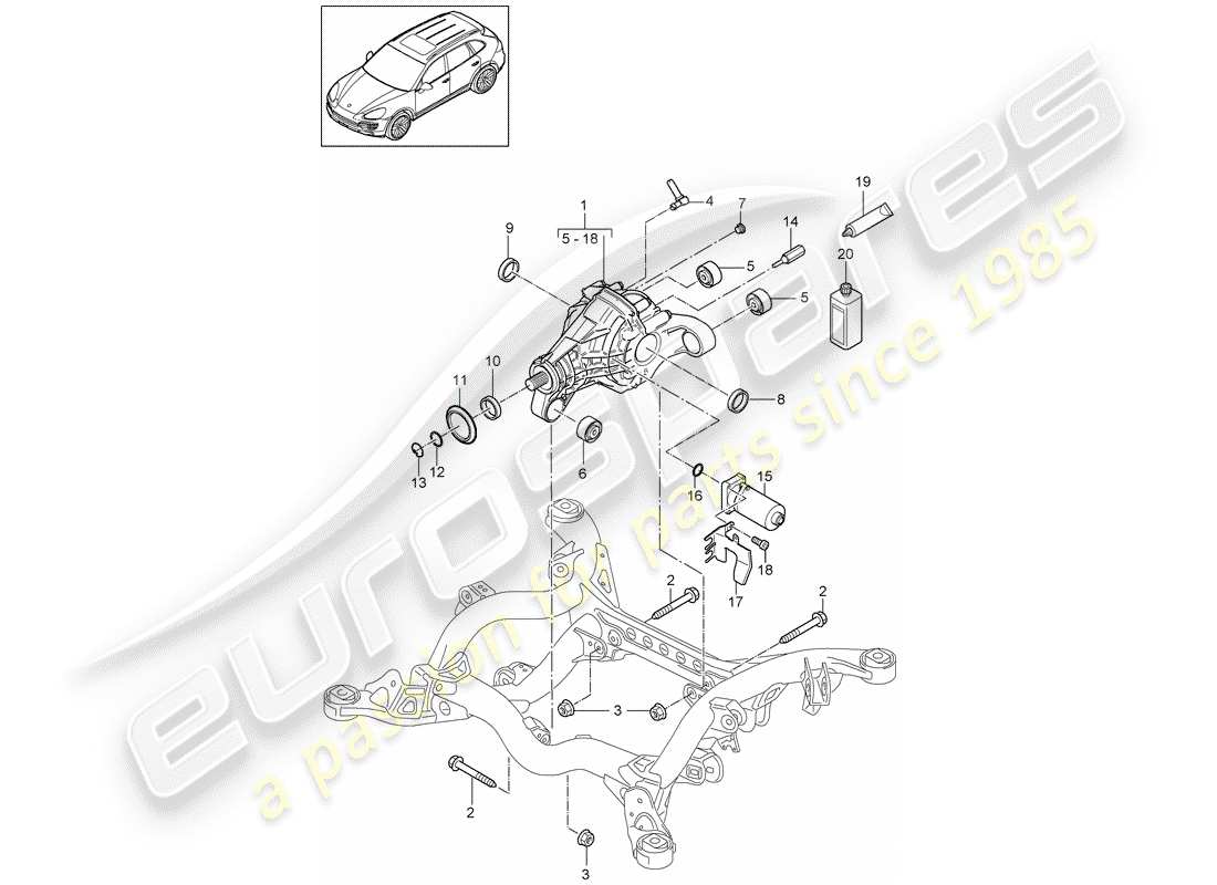 porsche 2013 (cayenne e2 92a) rear axle differential parts diagram
