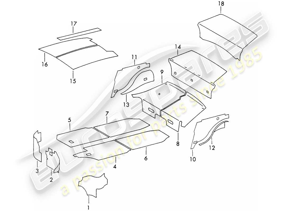 porsche 1970 (911) body shell - sound absorber part diagram