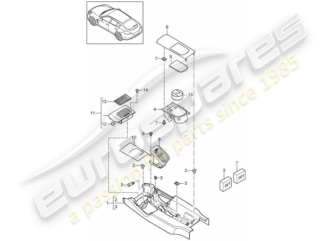 porsche panamera 970 (2013) center console parts diagram