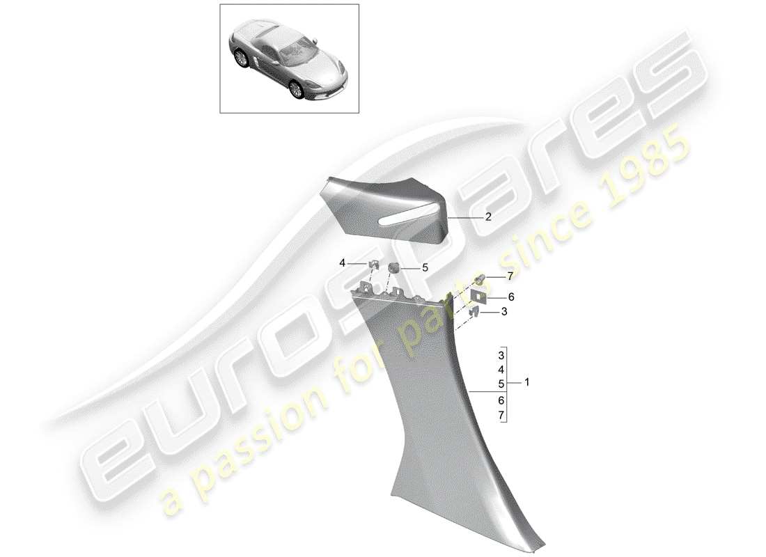 porsche 2018 (718 boxster) quarter trim panel part diagram