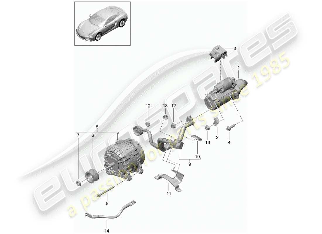 porsche 2016 (981 cayman) starter part diagram