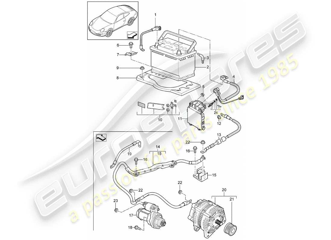 porsche 2012 (997-2) battery parts diagram
