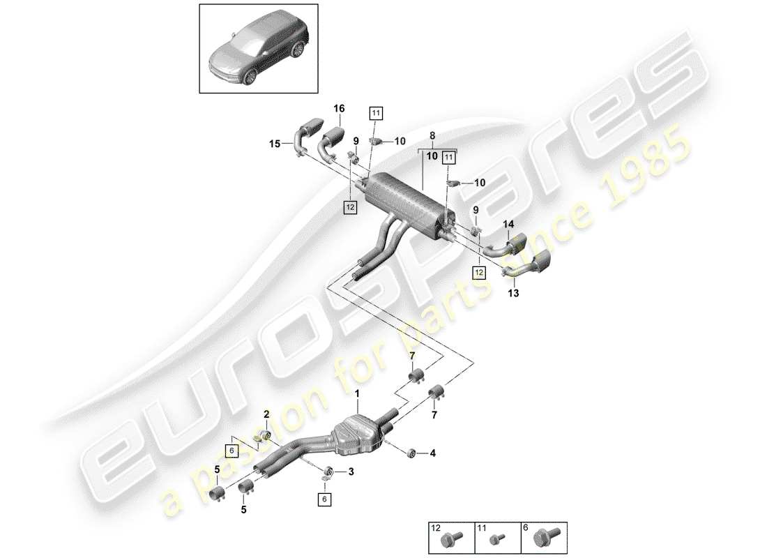 porsche 2020 (cayenne e3 9ya/9yb) exhaust system part diagram