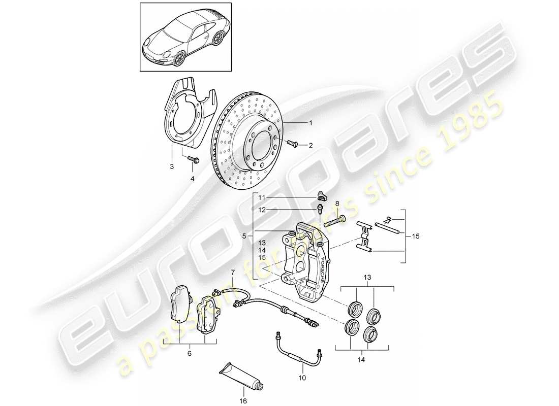 porsche 2011 (997-2) disc brakes parts diagram