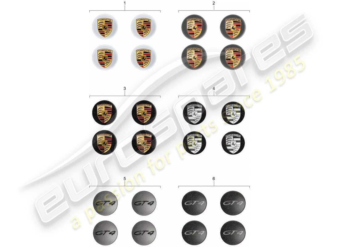 porsche 2017 (tequipment 98x/99x) wheel cap parts diagram