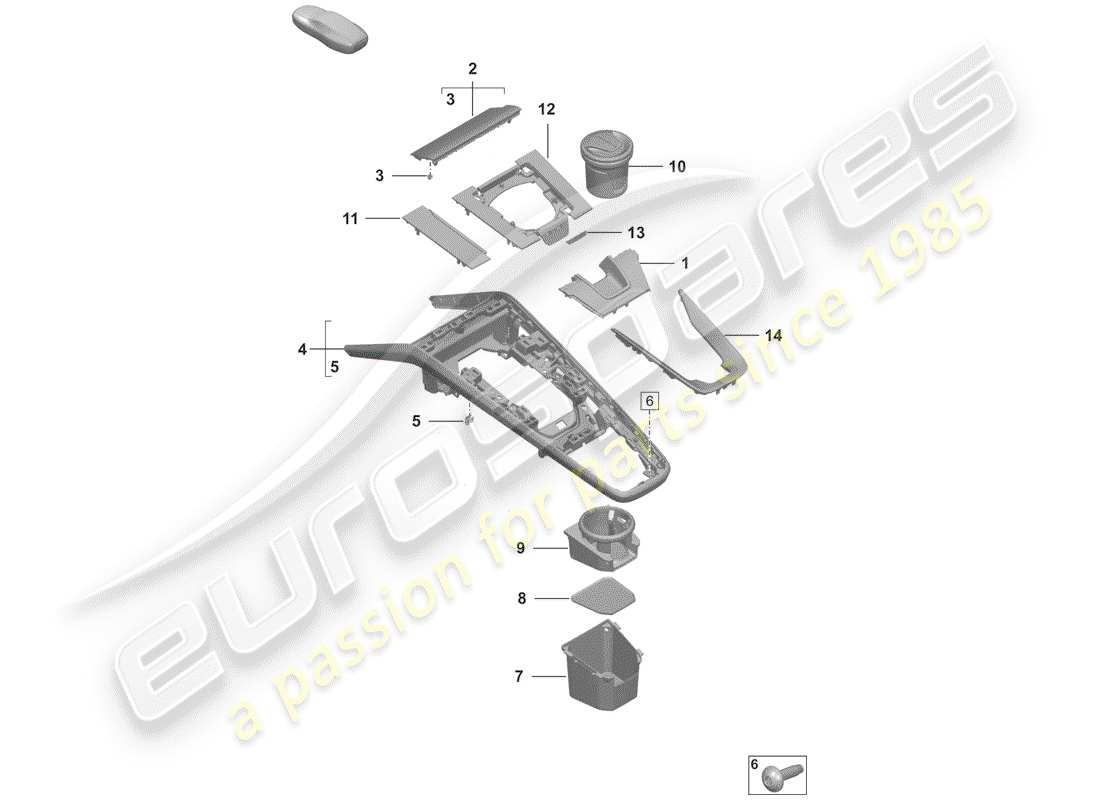 porsche 2019 (992-1) center console parts diagram
