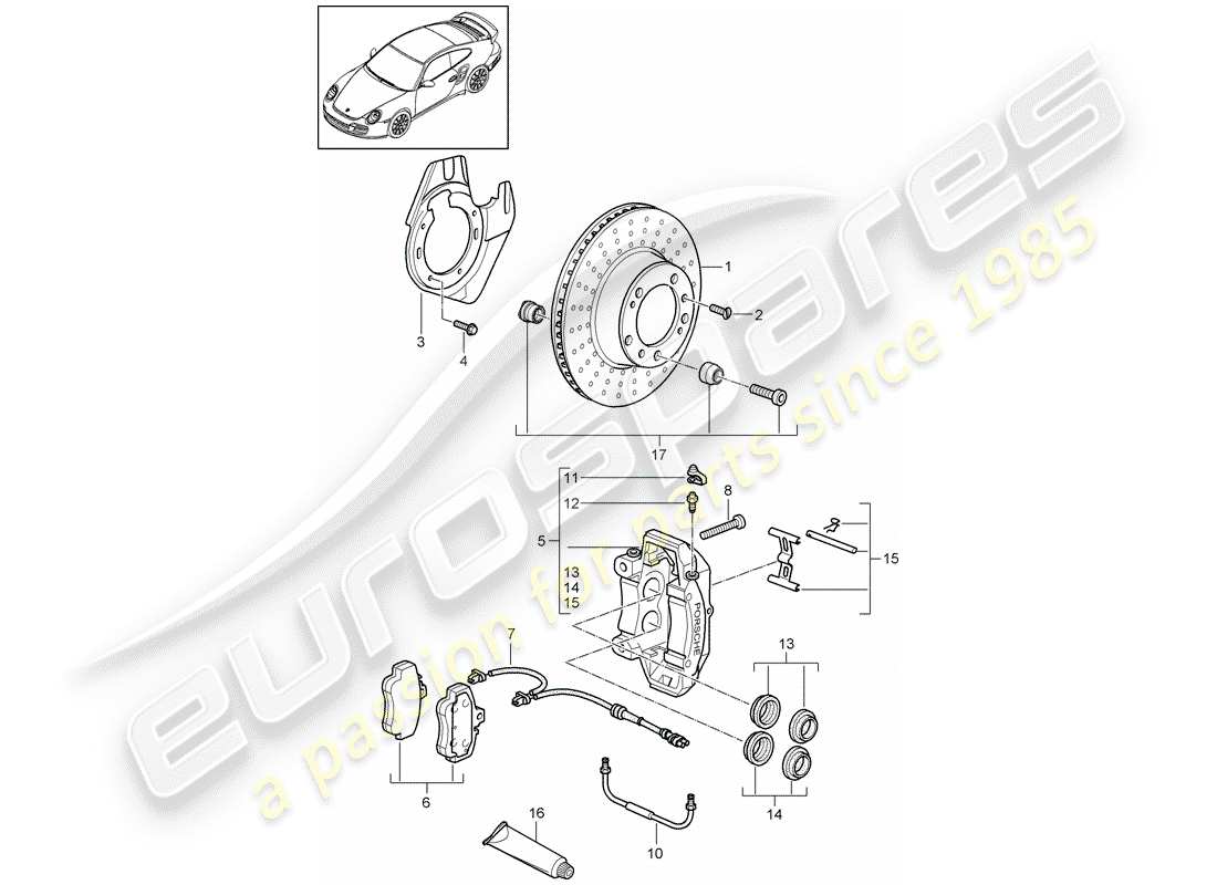 porsche 2013 (997-2 turbo / gt2 rs) disc brakes parts diagram