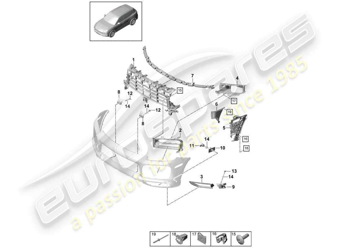 porsche 2020 (cayenne e3 9ya/9yb) bumper part diagram