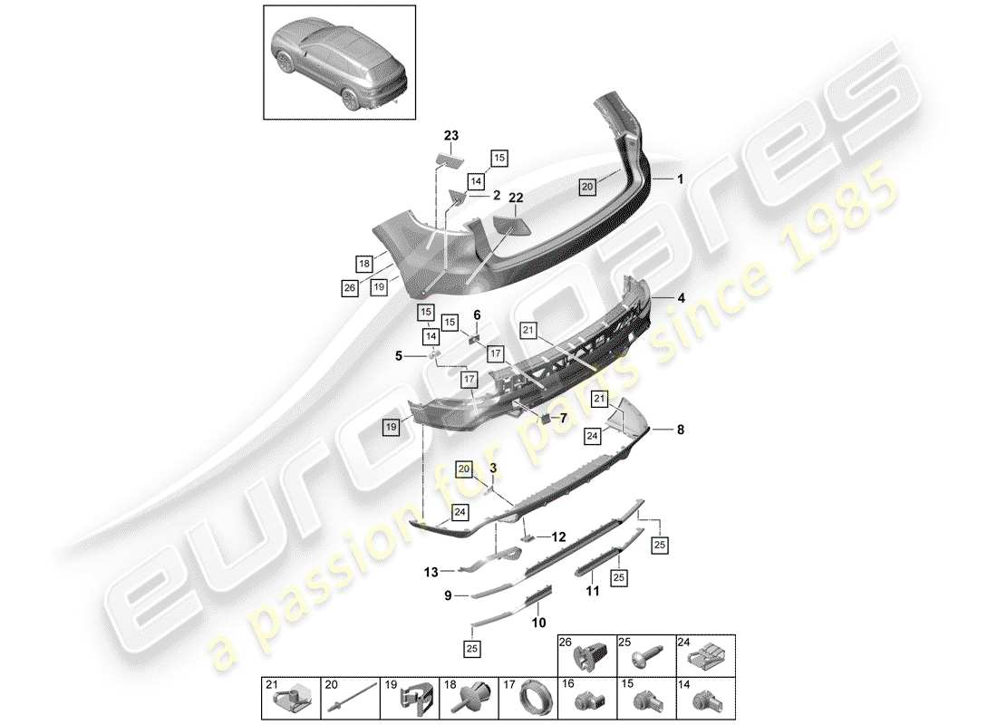 porsche 2020 (cayenne e3 9ya/9yb) bumper part diagram