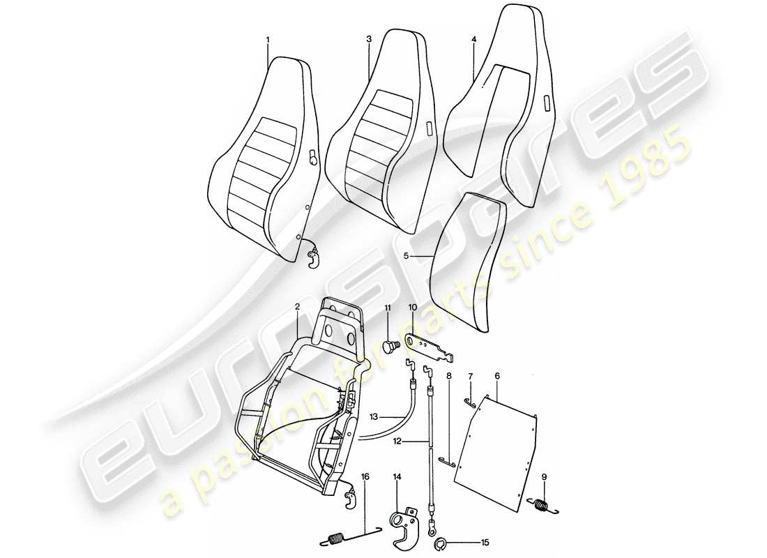 porsche 911 (1976) sports seat - backrest - single parts parts diagram