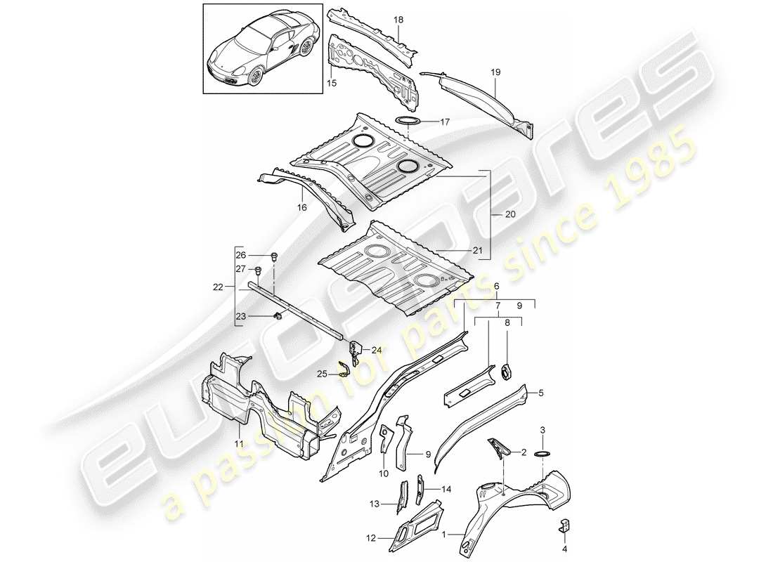 porsche 2010 (987 cayman) rear end part diagram