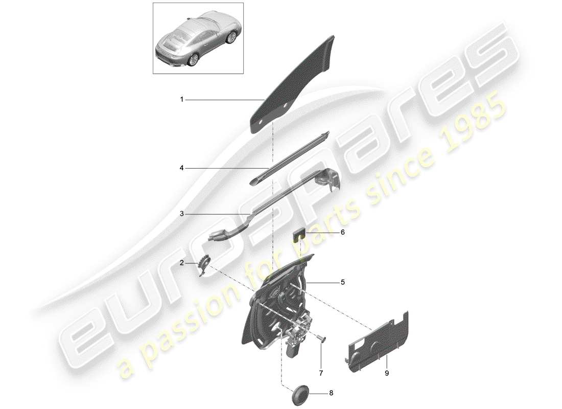 porsche 2020 (991-2) side window part diagram