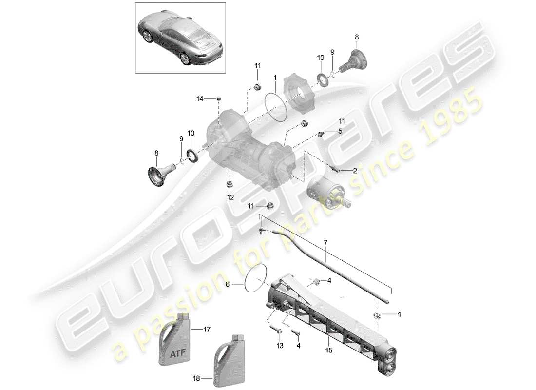 porsche 991 (2015) front axle differential part diagram