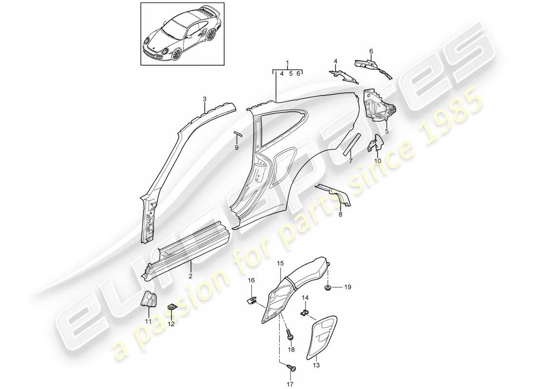 porsche 2013 (997-2 turbo / gt2 rs) side panel parts diagram