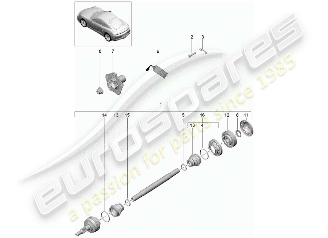 porsche 2016 (981 cayman) drive shaft part diagram