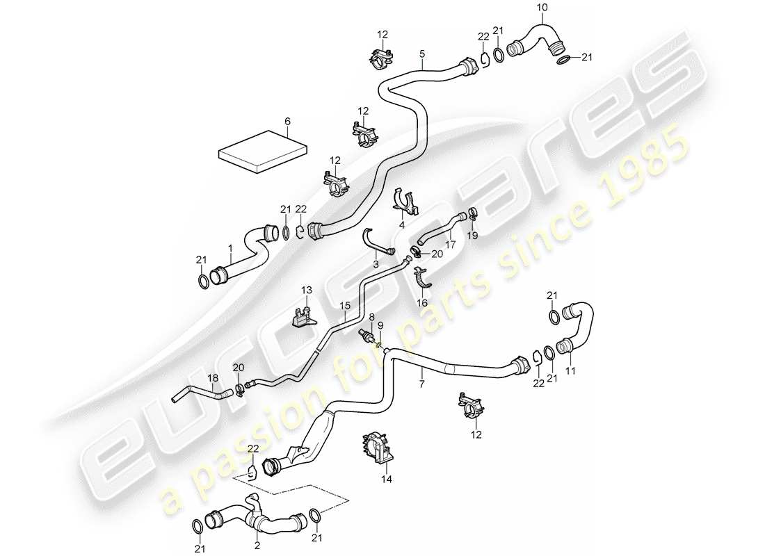 porsche 2007 (997-1 gt3) water cooling 1 part diagram