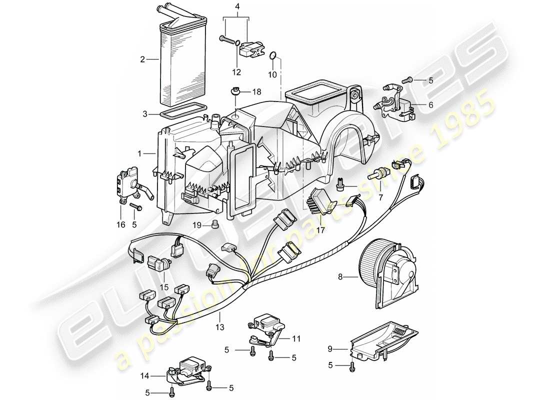 porsche 1998 (986 boxster) air distribution housing - single parts part diagram