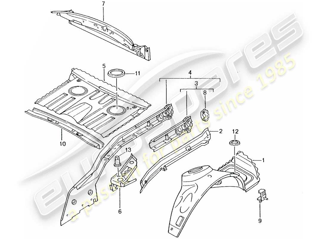 porsche 1998 (986 boxster) rear end - single parts part diagram