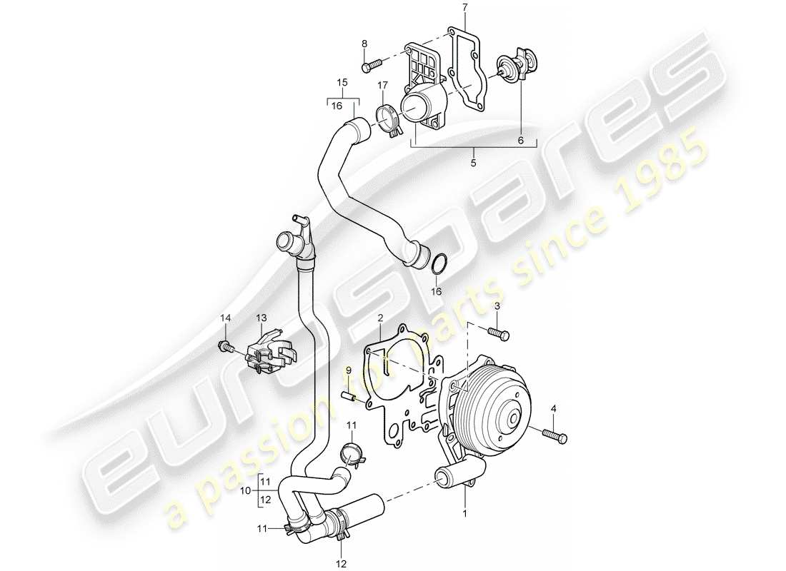 porsche 2005 (997-1) water pump part diagram