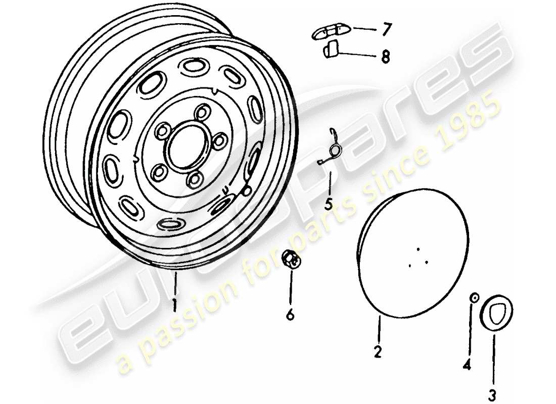 porsche 356b/356c (1960) wheels part diagram