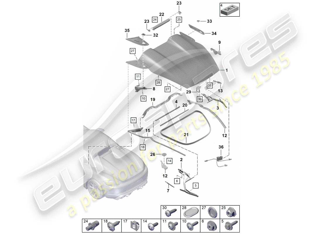 porsche 2020 (718 boxster spyder) cover part diagram
