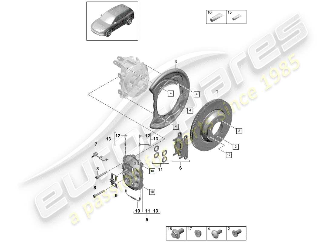 porsche cayenne e3 (2020) disc brakes parts diagram