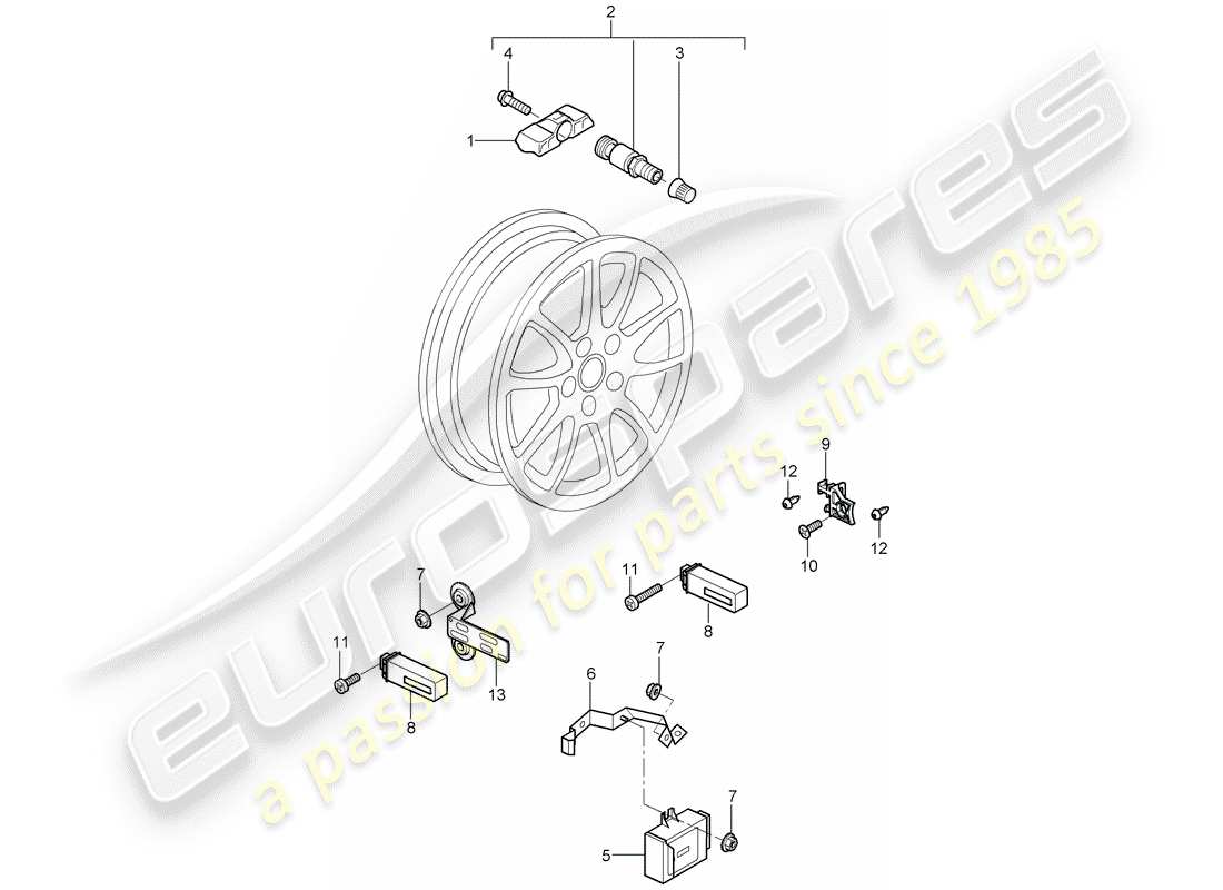 porsche 2007 (997-1 gt3) tire pressure control system part diagram