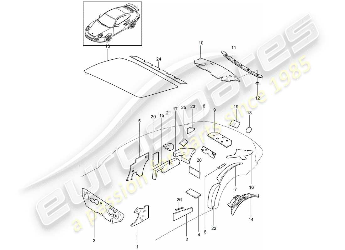 porsche 911 t/gt2rs (2013) body shell parts diagram
