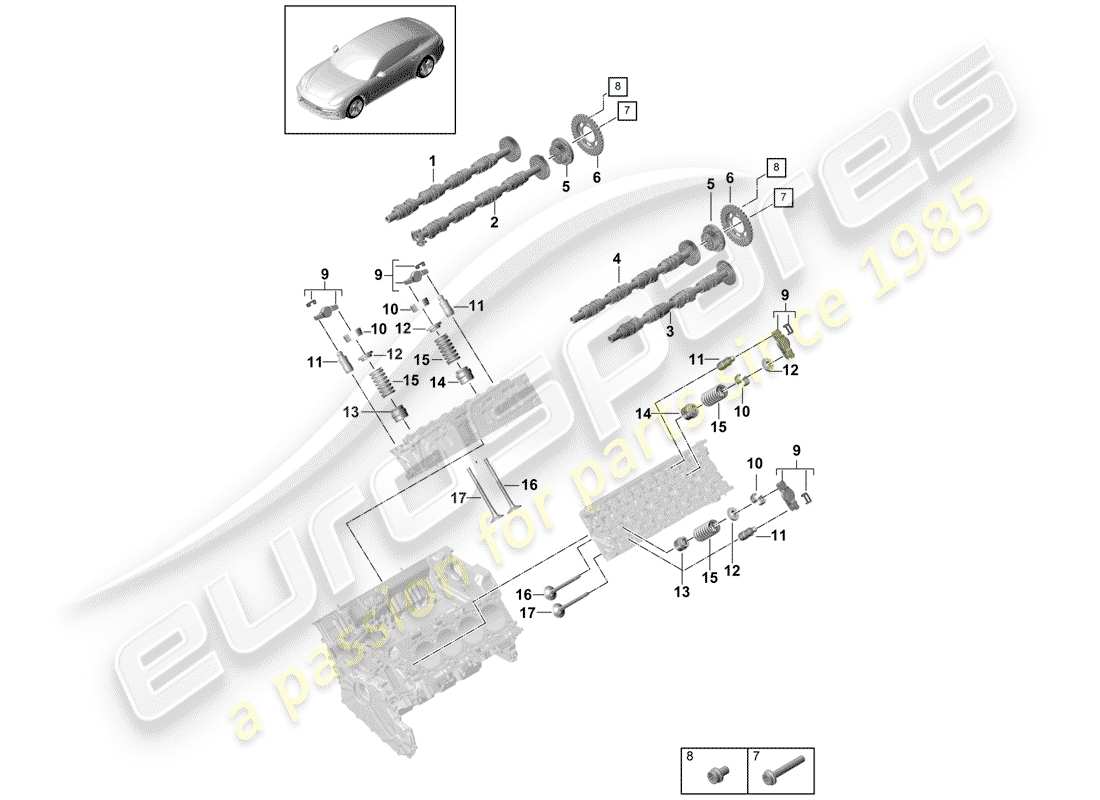 porsche 2020 (panamera 971-1) camshaft, valves parts diagram
