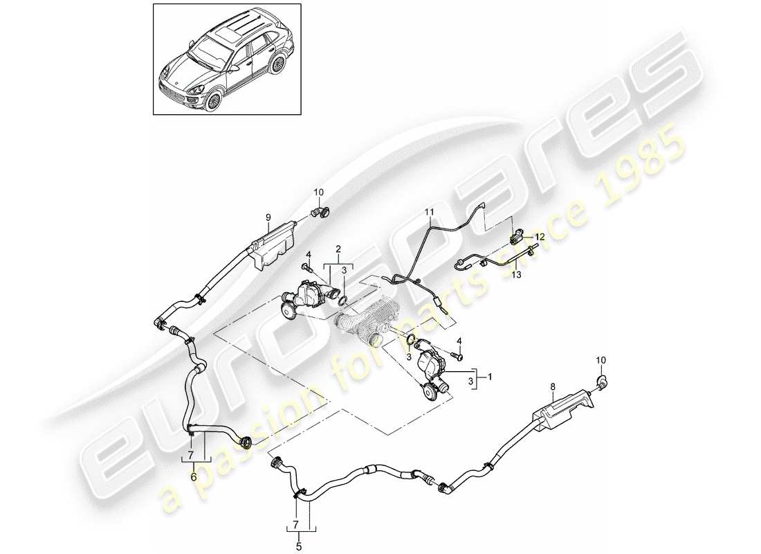 porsche 2017 (cayenne e2 92a) charge air cooler part diagram