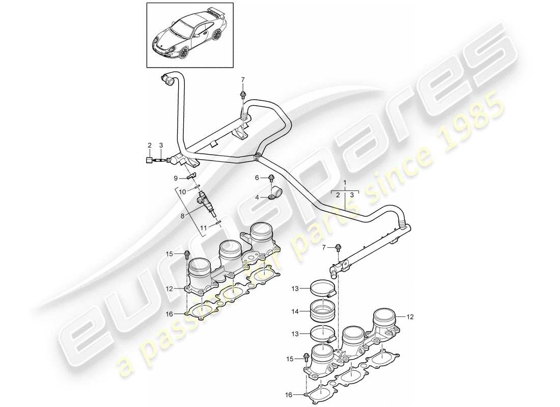 porsche 2008 (997-1 gt3) fuel collection pipe part diagram