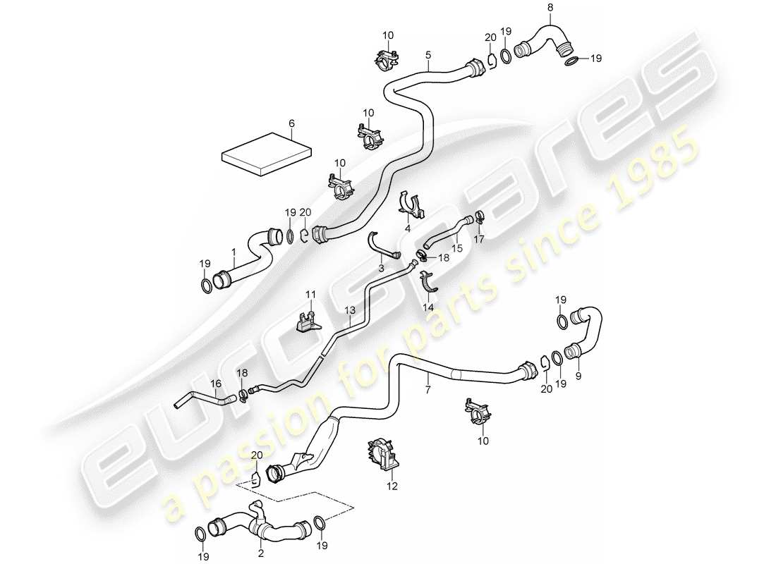 porsche 2008 (997-1 gt3) water cooling 1 part diagram