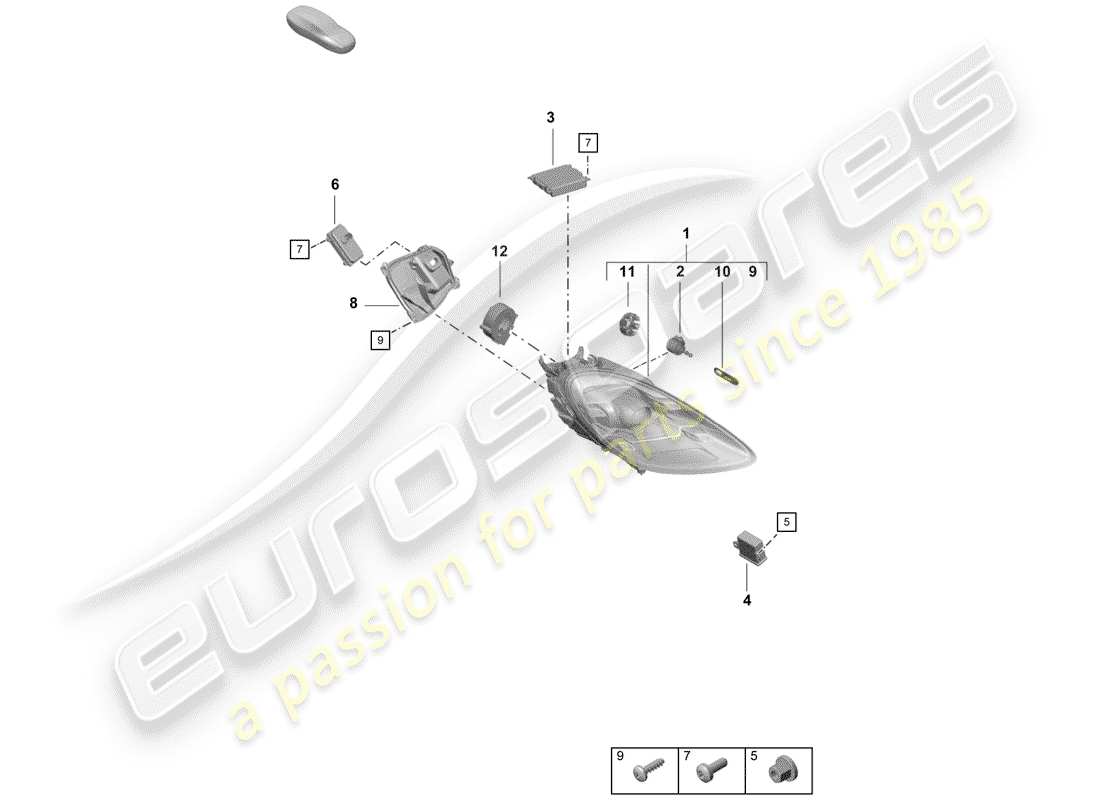 porsche 2020 (718 boxster spyder) headlamp part diagram
