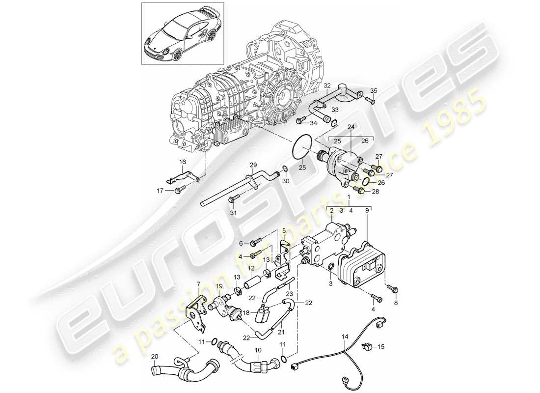 porsche 2011 (997-2 turbo / gt2 rs) gear oil cooler part diagram