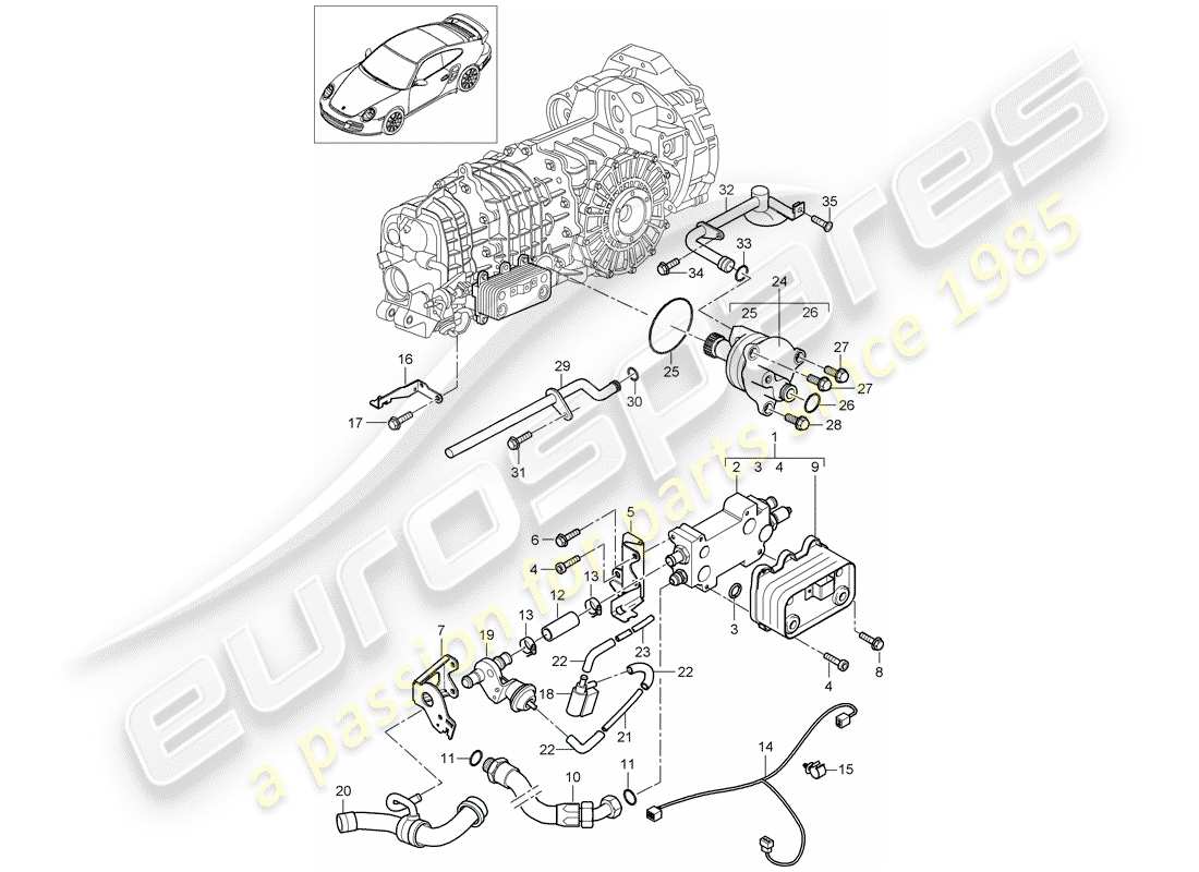 porsche 911 t/gt2rs (2011) gear oil cooler part diagram