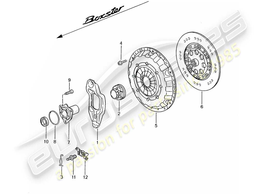 porsche 1999 (986 boxster) clutch parts diagram