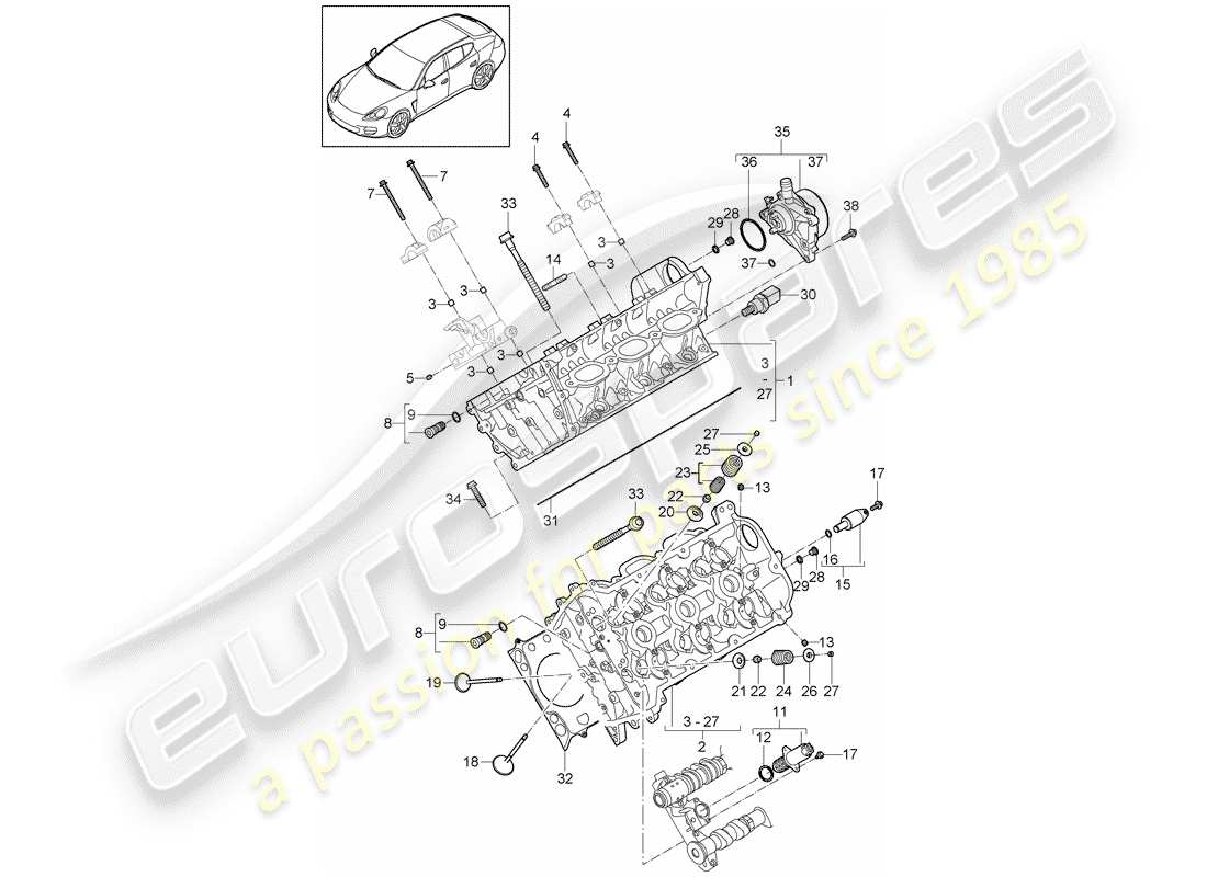 porsche 2011 (panamera 970) cylinder head part diagram